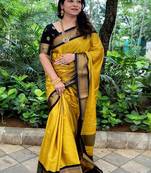 Yellow ethnic motifs zari kanjeevaram saree