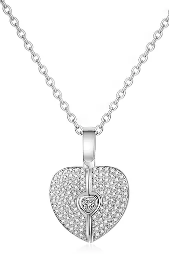 Heart shape pendant chain cz studded casual daily wear jewelry for women