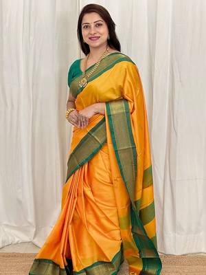Yellow woven design zari kanjeevaram saree 1