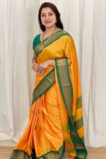 Yellow woven design zari kanjeevaram saree