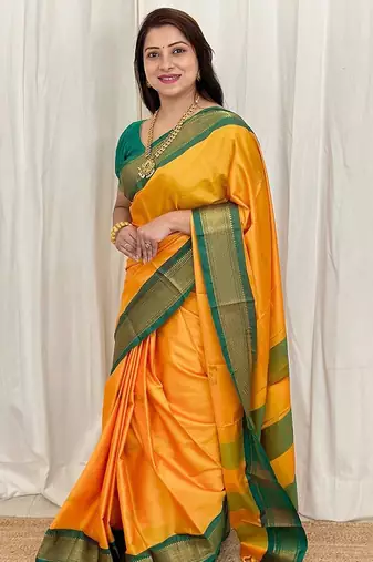 Yellow woven design zari kanjeevaram saree
