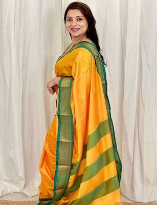 Yellow woven design zari kanjeevaram saree 3