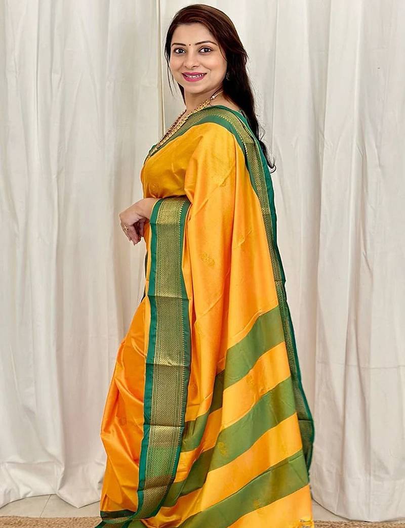 Yellow woven design zari kanjeevaram saree