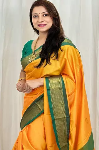 Yellow woven design zari kanjeevaram saree