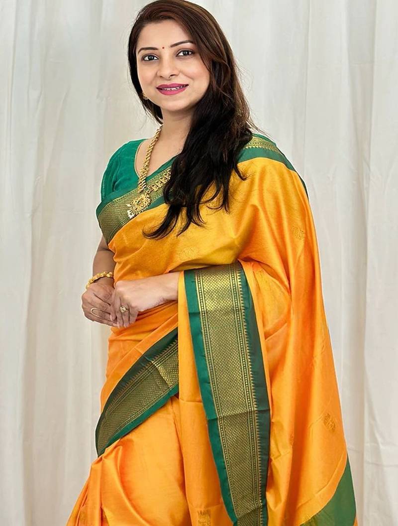 Yellow woven design zari kanjeevaram saree