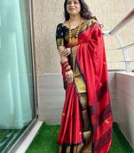 Red ethnic motifs zari kanjeevaram saree