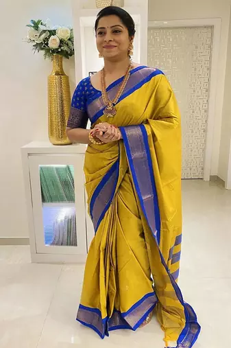 Yellow ethnic motifs zari kanjeevaram saree
