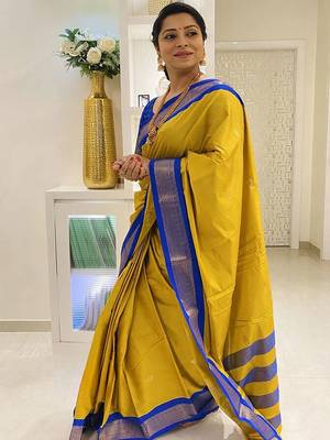 Yellow ethnic motifs zari kanjeevaram saree 2