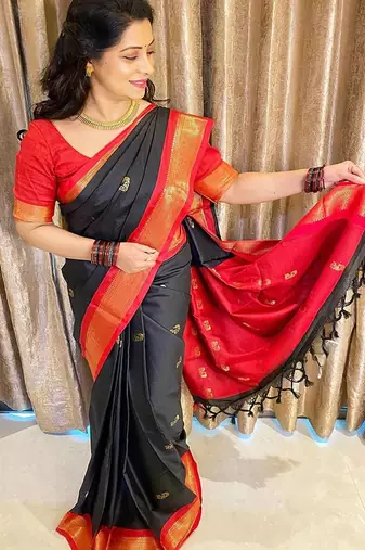 Black ethnic motifs kanjeevaram saree