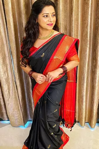 Black ethnic motifs kanjeevaram saree