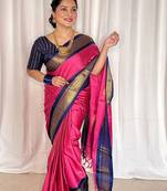 Pink ethnic motifs zari kanjeevaram saree