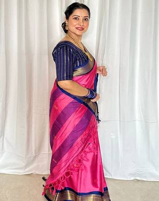 Pink ethnic motifs zari kanjeevaram saree 2