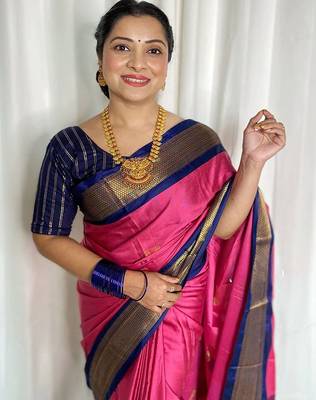 Pink ethnic motifs zari kanjeevaram saree 3
