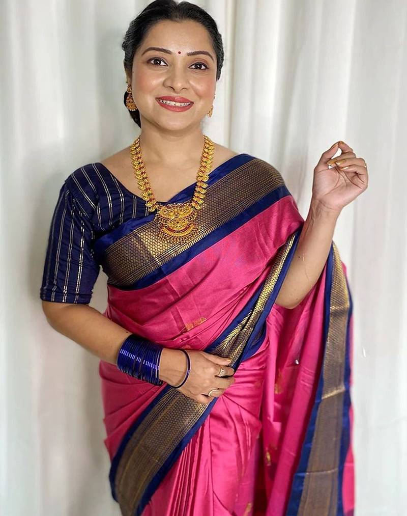 Pink ethnic motifs zari kanjeevaram saree