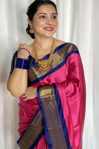 Pink ethnic motifs zari kanjeevaram saree