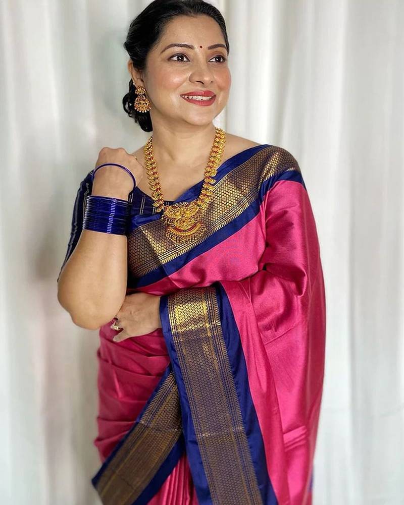 Pink ethnic motifs zari kanjeevaram saree