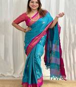 Blue ethnic motifs zari kanjeevaram saree