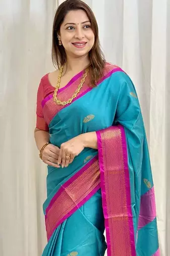 Blue ethnic motifs zari kanjeevaram saree