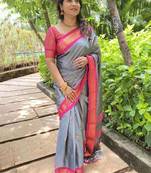 Grey ethnic motifs zari kanjeevaram saree