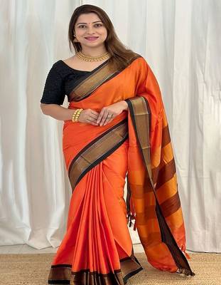 Orange woven design zari kanjeevaram saree 1