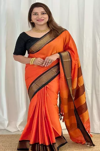Orange woven design zari kanjeevaram saree