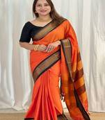 Orange woven design zari kanjeevaram saree