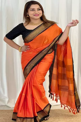 Orange woven design zari kanjeevaram saree