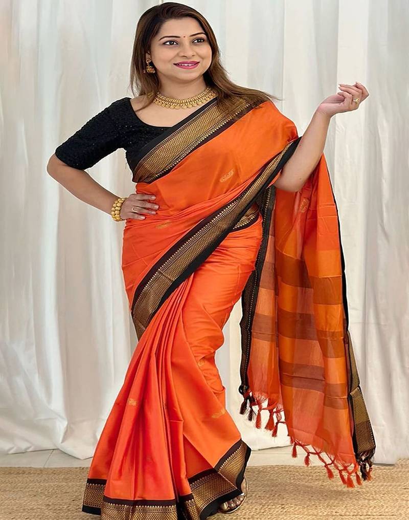 Orange woven design zari kanjeevaram saree