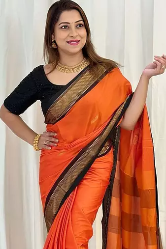 Orange woven design zari kanjeevaram saree