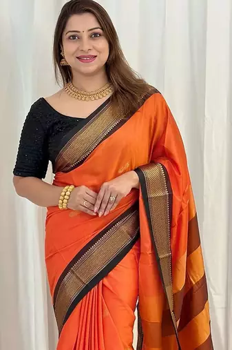 Orange woven design zari kanjeevaram saree