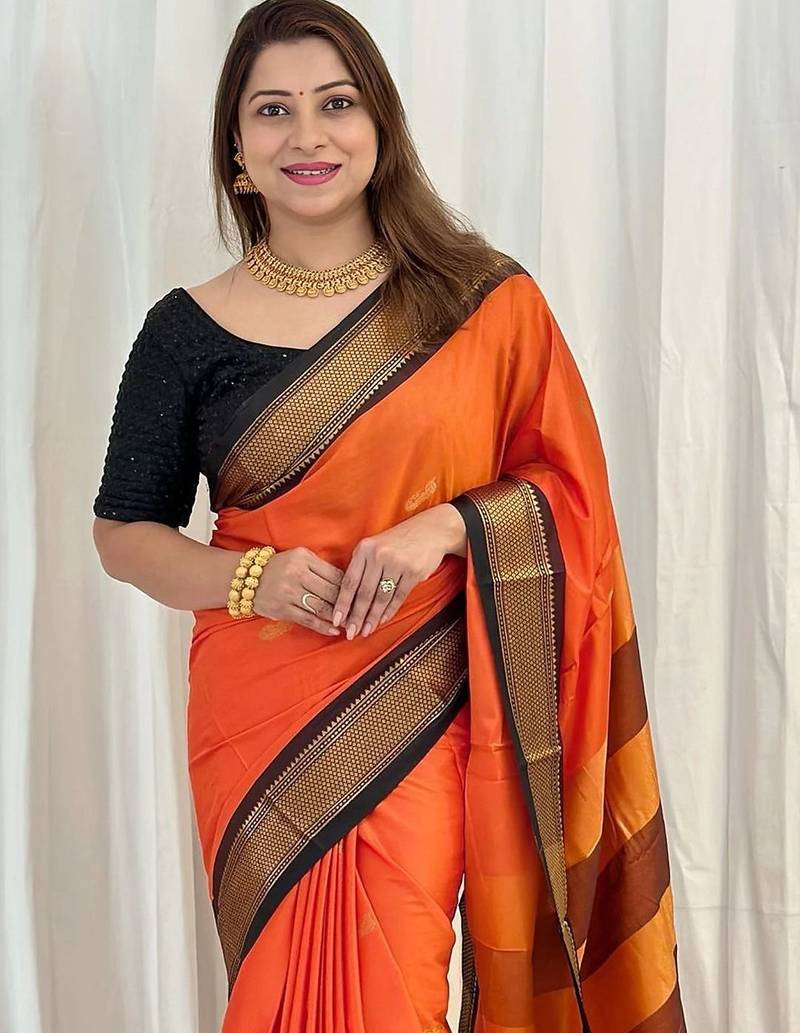 Orange woven design zari kanjeevaram saree