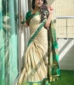 Cream ethnic motifs zari kanjeevaram saree