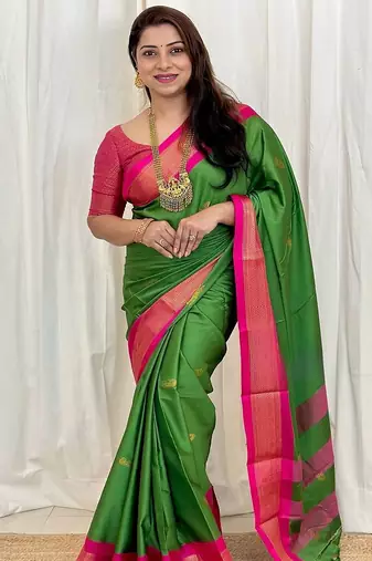 Green ethnic motifs woven design zari kanjeevaram saree