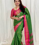 Green ethnic motifs woven design zari kanjeevaram saree
