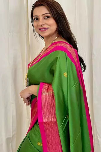 Green ethnic motifs woven design zari kanjeevaram saree