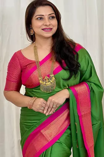 Green ethnic motifs woven design zari kanjeevaram saree