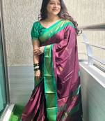 Purple ethnic motifs zari kanjeevaram saree