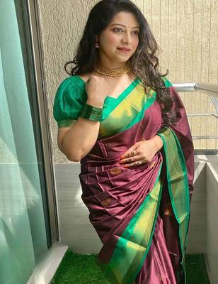 Purple ethnic motifs zari kanjeevaram saree 2