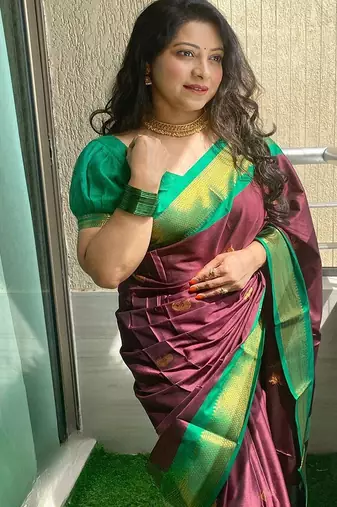 Purple ethnic motifs zari kanjeevaram saree