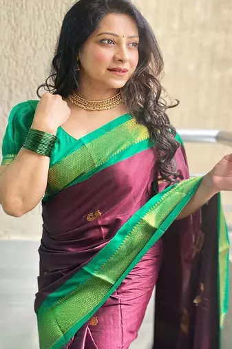 Purple ethnic motifs zari kanjeevaram saree