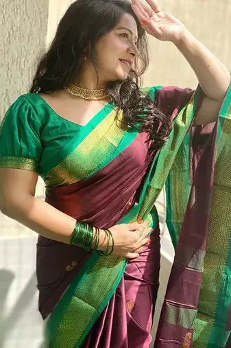 Purple ethnic motifs zari kanjeevaram saree