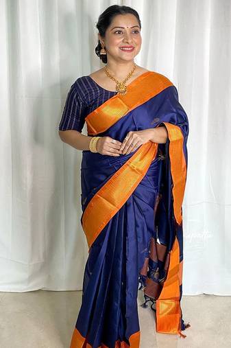 Blue ethnic motifs zari kanjeevaram saree