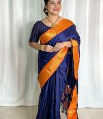 Blue ethnic motifs zari kanjeevaram saree