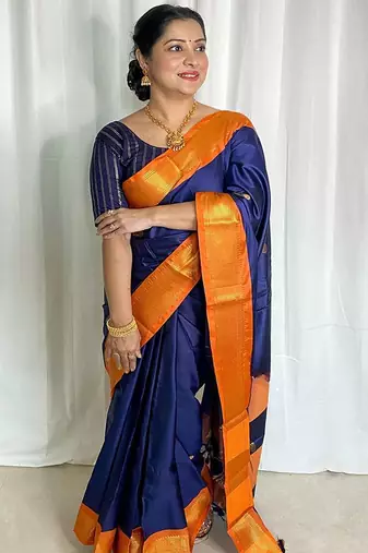 Blue ethnic motifs zari kanjeevaram saree