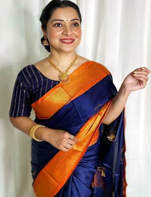 Blue ethnic motifs zari kanjeevaram saree 3