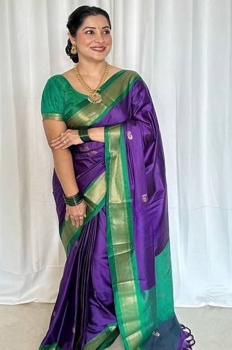 Violet ethnic motifs zari kanjeevaram saree
