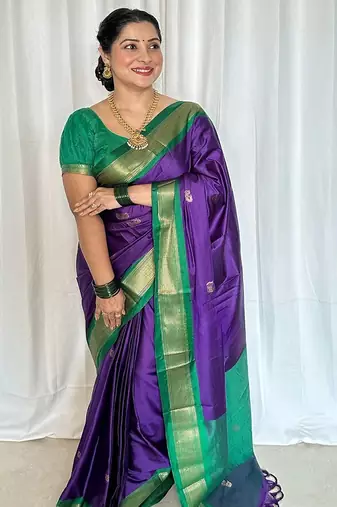Violet ethnic motifs zari kanjeevaram saree