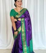 Violet ethnic motifs zari kanjeevaram saree