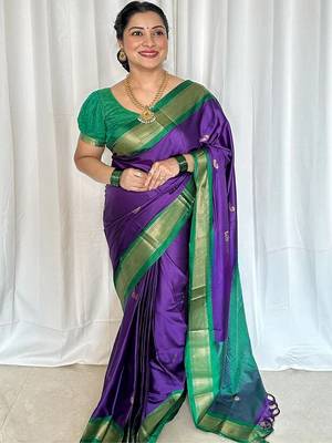 Violet ethnic motifs zari kanjeevaram saree 2