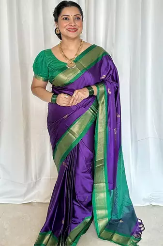Violet ethnic motifs zari kanjeevaram saree